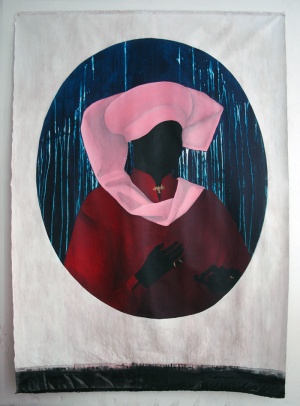'ms. hofer'   acrylics on unstretched canvas   215 by 150 cm. sold to private collection