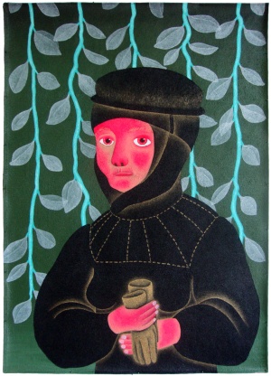 'barbara'   acrylic on rug   134 x 94 cm.   sold to private collection