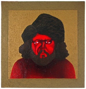 'boone (revisited)'   acrylic and sand on wood   77 x 74 cm.