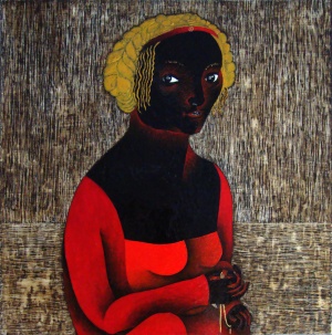 'sybil'   oil on wood   25 x 25 cm.   sold to private collection