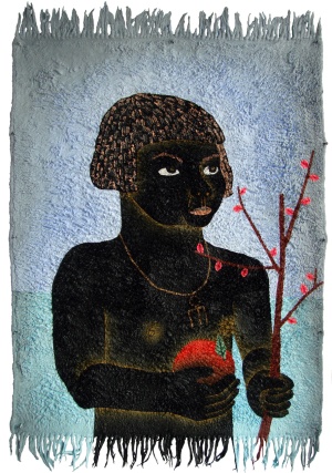 'maximilian'   acrylic on carpet   72 x 50 cm.   sold to private collection