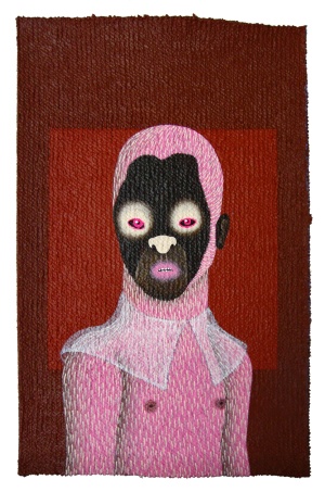 'poldi'   acrylic on carpet   34 x 22 cm.   sold to private collection