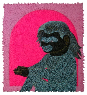 'owain'   acrylic on carpet   26 x 23 cm.   sold to private collection