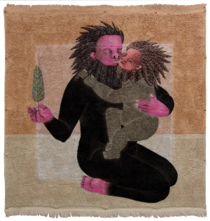 'madlenka & chus'   acrylic on carpet   124 x 119 cm.   sold to private collection
