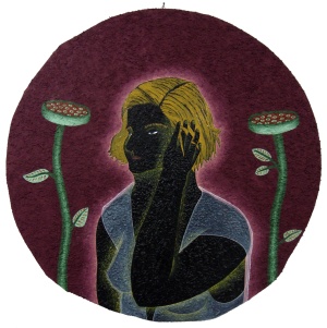 'jana'   acrylic, oil and sand on wood   ⌀ 70 cm.