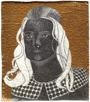 'stas'   pencil, glitter and acrylic on cardboard   21 x 19 cm.