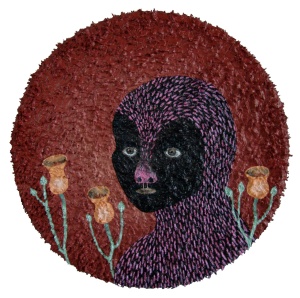 'frith'   plush and acrylic on panel   Ø40 cm.   sold to private collection